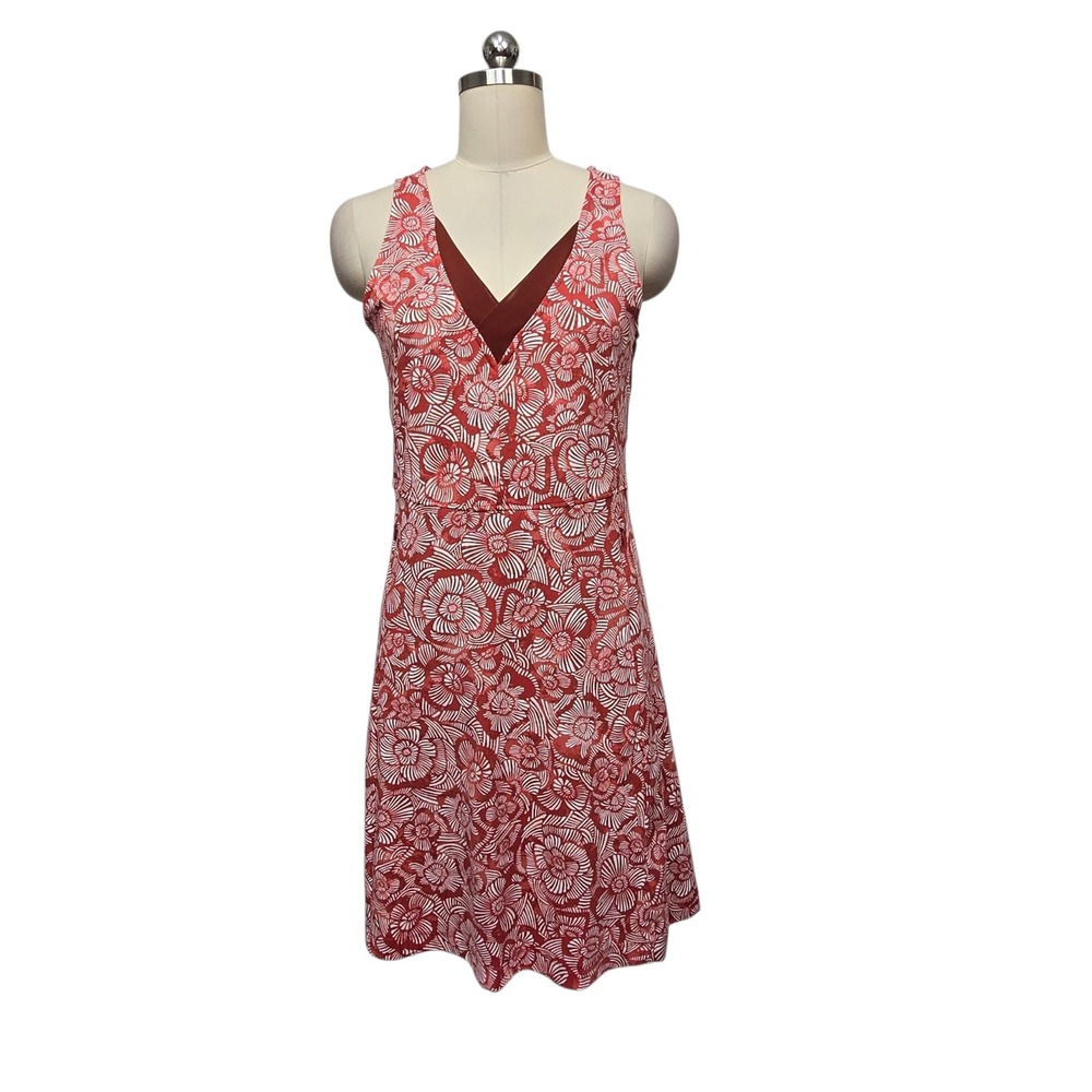 Title Nine Diamalete Red White Floral Racerback V-Neck Athletic Dress Womens Med